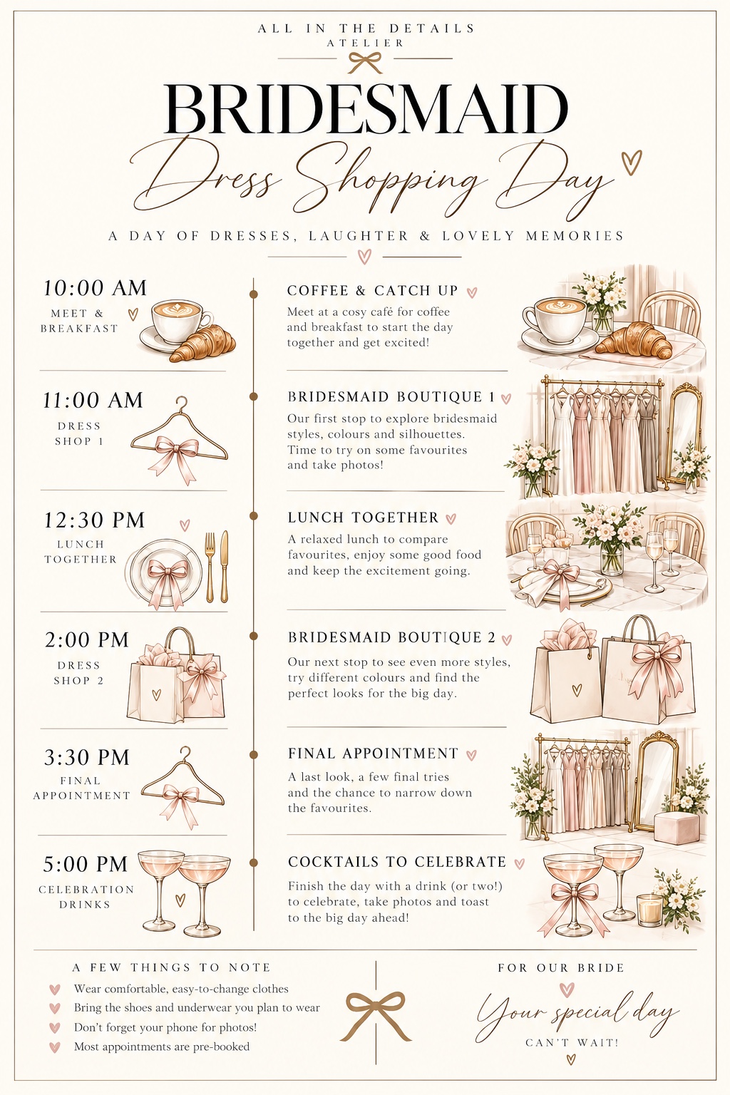 Bridesmaid Dress Shopping Day personalised itinerary